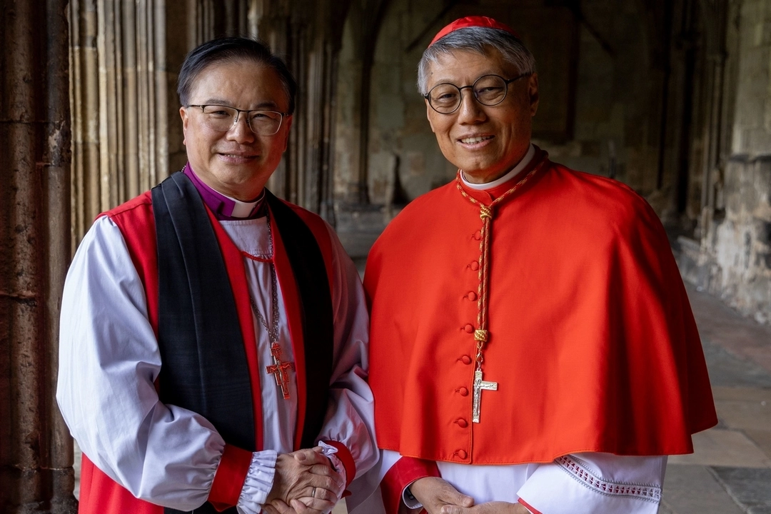 IARCCUM bishops from Hong Kong, Rt Rev Matthias Der, bishop of Hong Kong Island, and His Eminence Cardinal Stephen Chow, bishop of Hong Kong. Bishop pairs from 27 countries were commissioned by Pope Francis and Archbishop of Canterbury Justin Welby at the Basilica of St Paul Outside the Walls